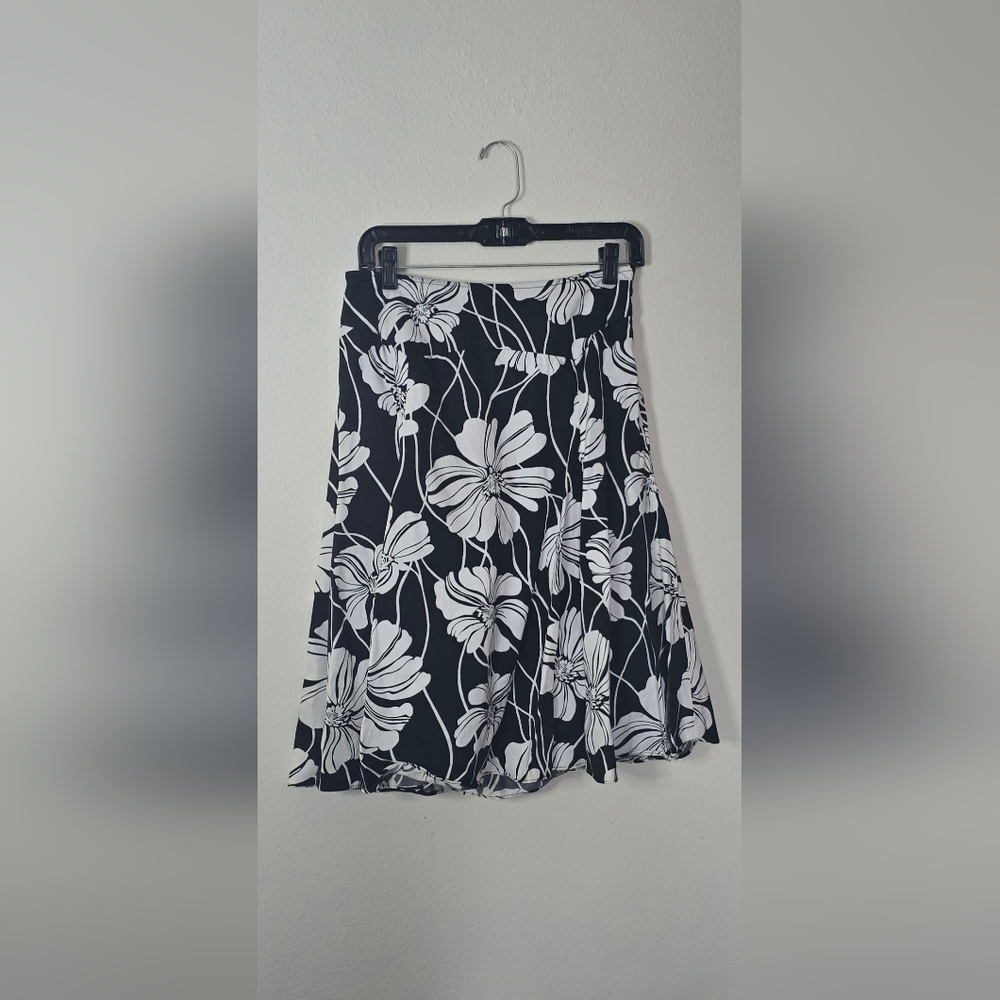 Jones New York Petite Black White Floral A-Line Classic Office Skirt Cotton 6P